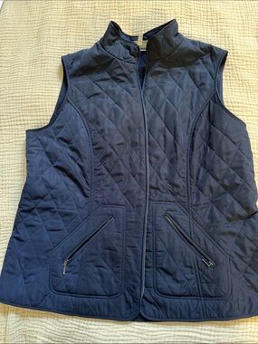 Talbots Quilted Navy Sleeveless Vest